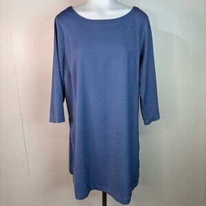J. Jill Tunic Top Medium Blue Crinkle Crepe Boat Neck Side Slits Blouse Women's